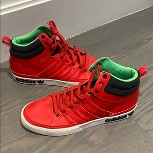 red adidas high top shoes